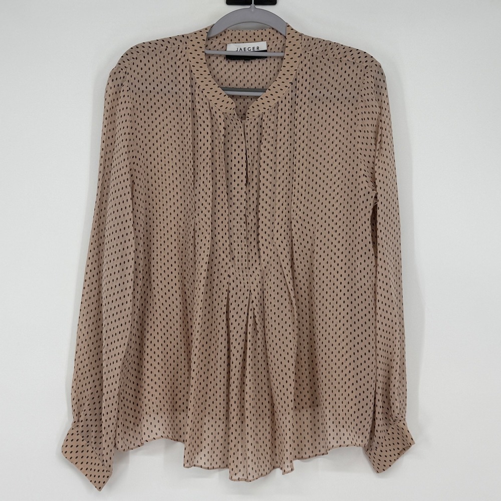 Jaeger London Silk Blouse Polka Dot Beige US 14 UK16‎ EU44 Luxury